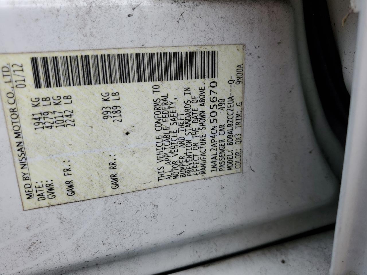 2012 NISSAN ALTIMA