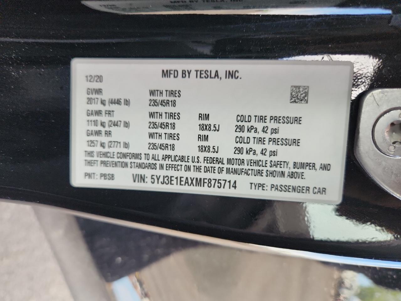 2021 TESLA MODEL 3
