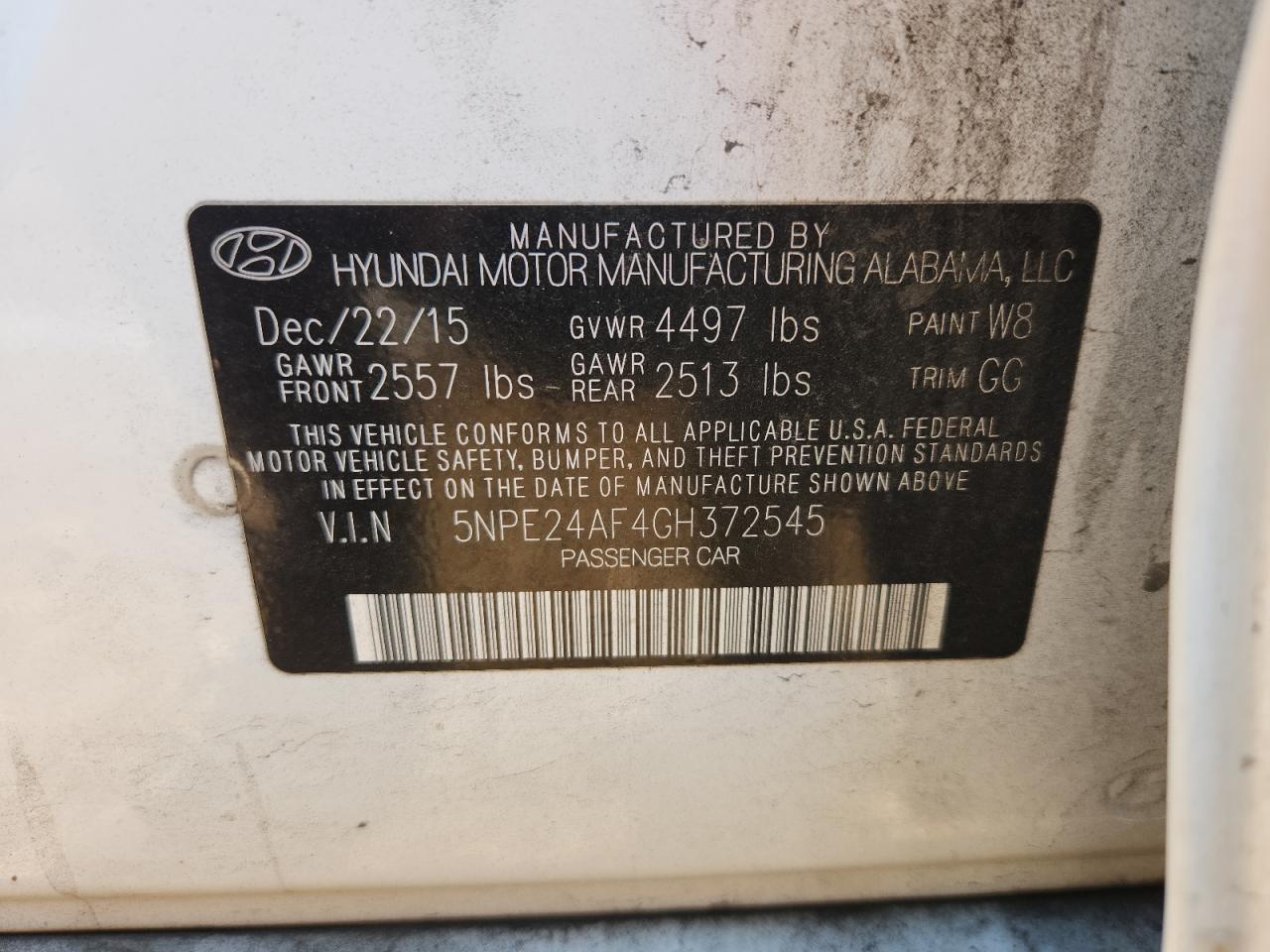 2016 HYUNDAI SONATA