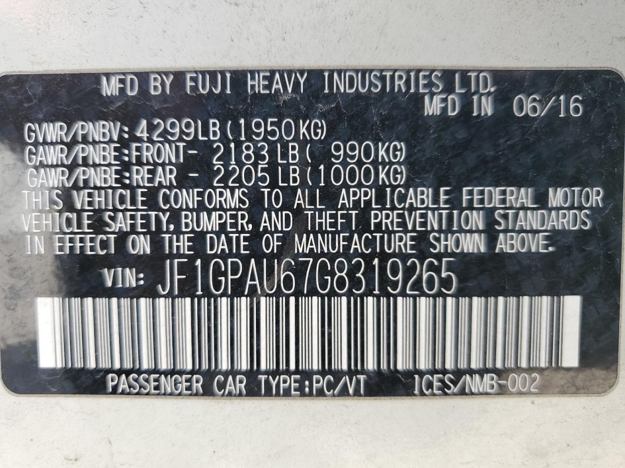 2016 SUBARU IMPREZA