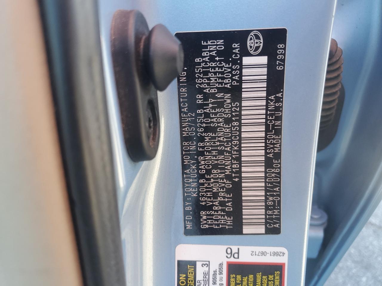 2012 TOYOTA CAMRY