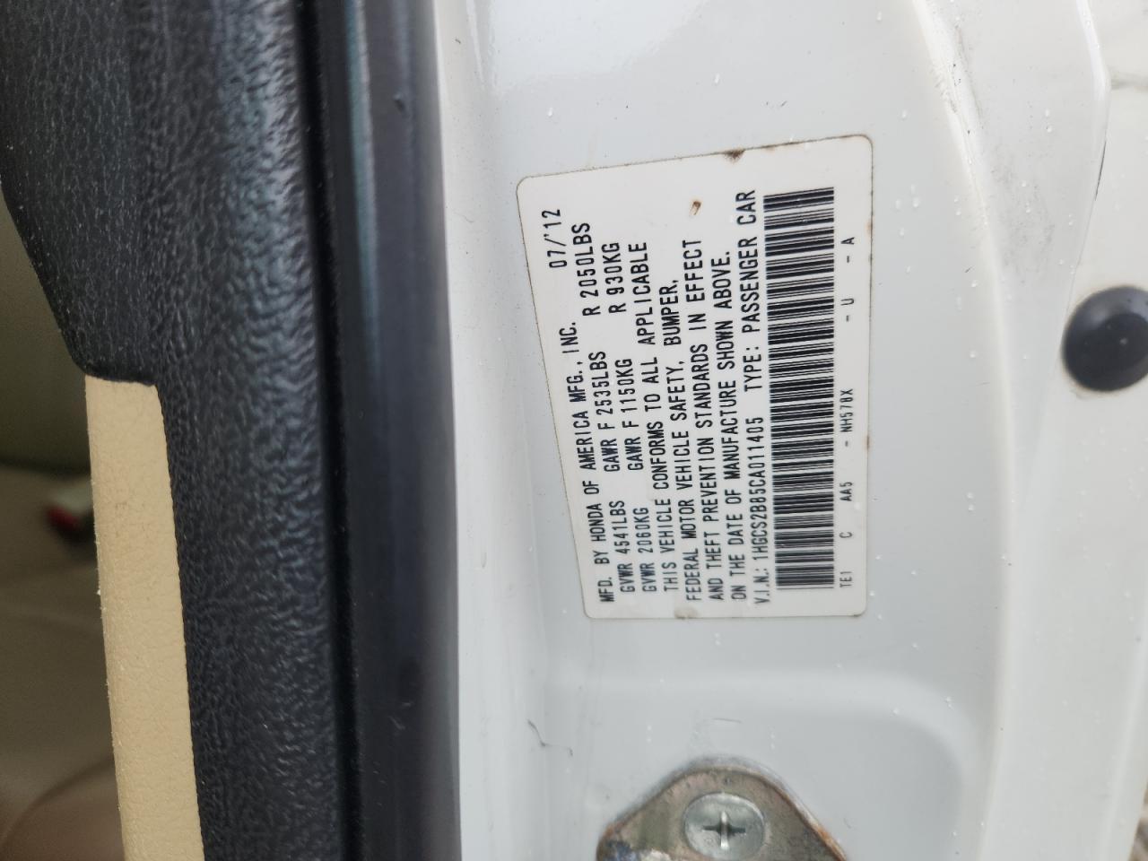 2012 HONDA ACCORD