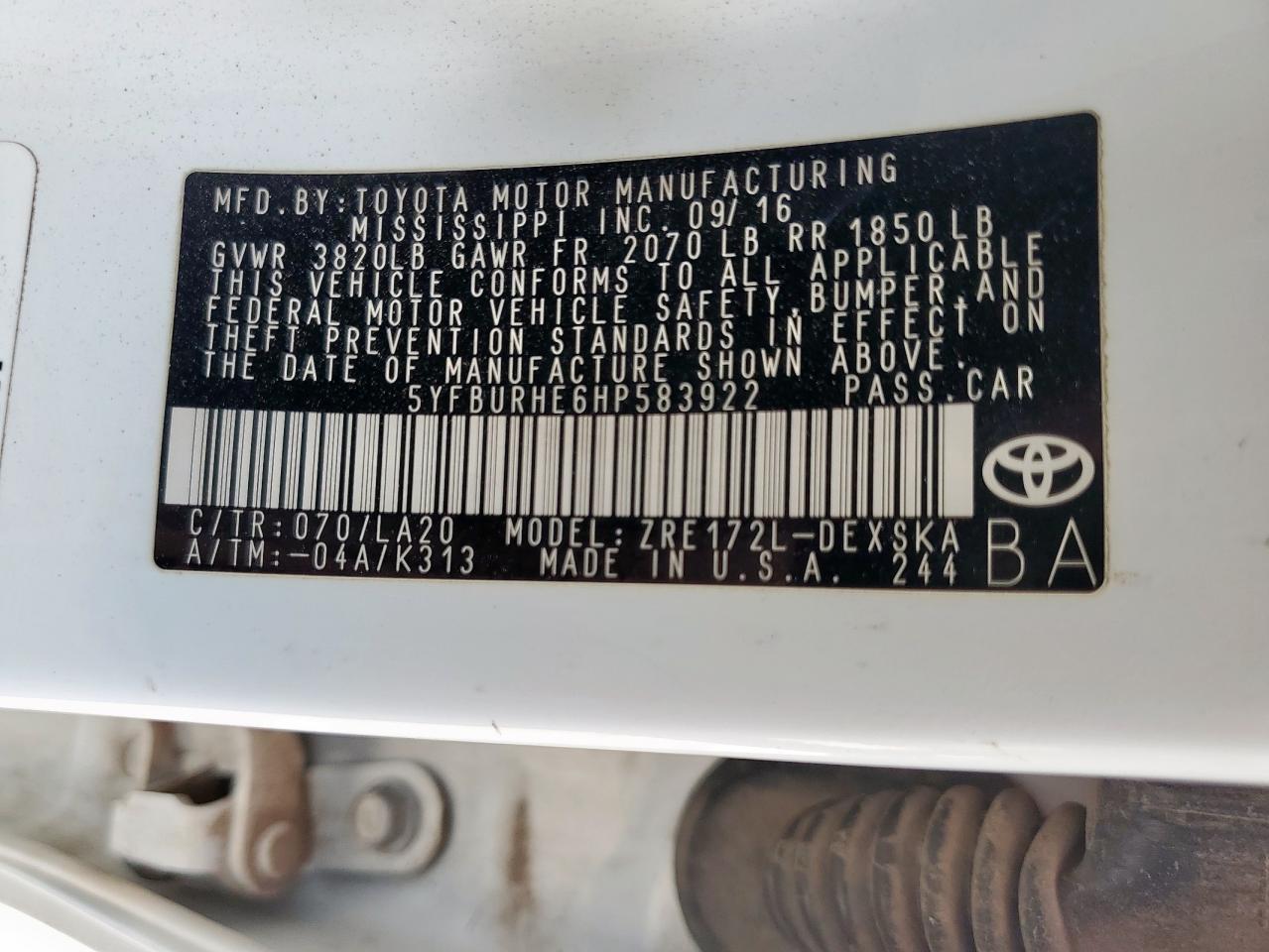 2017 TOYOTA COROLLA