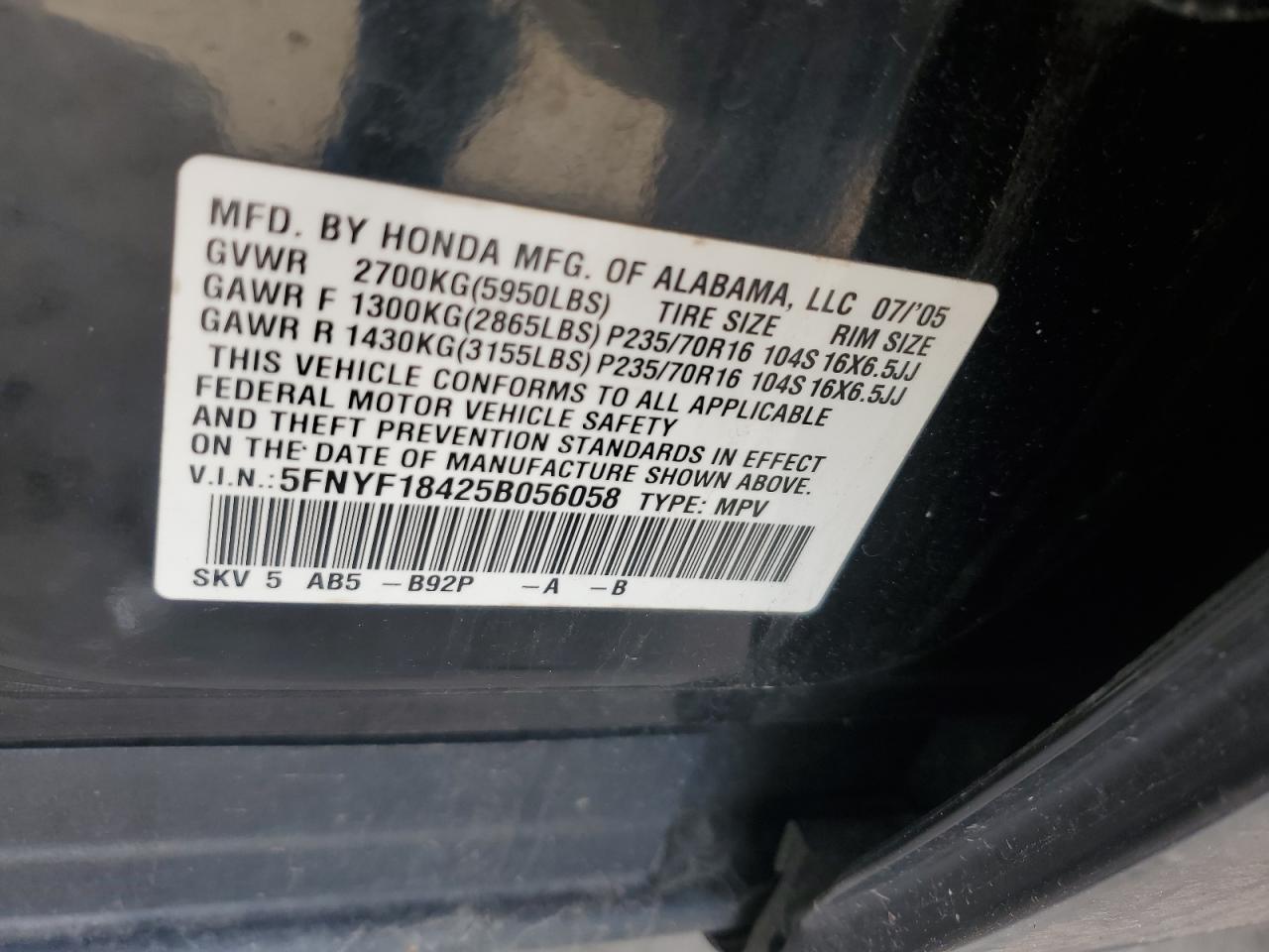 2005 HONDA PILOT