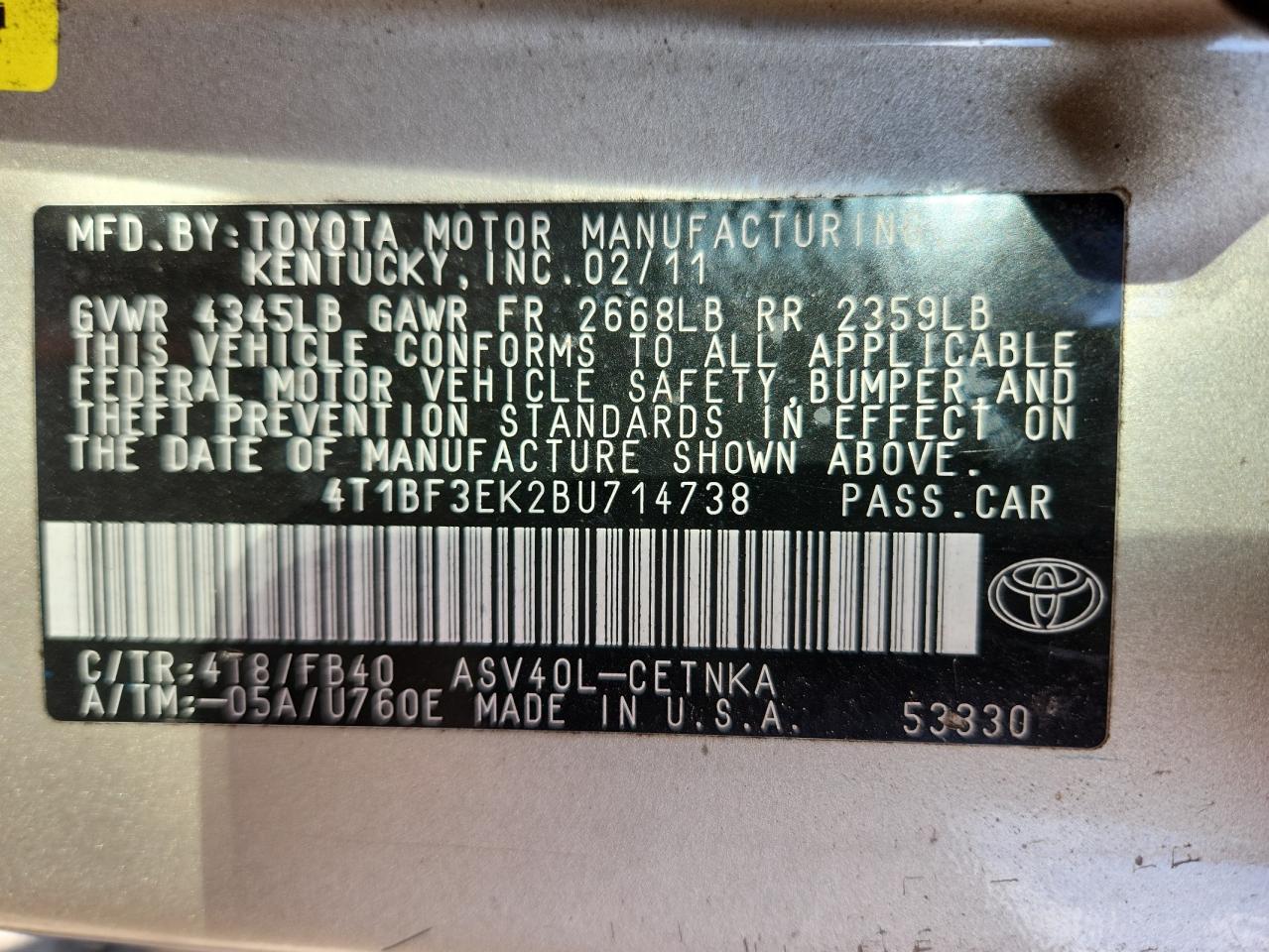 2011 TOYOTA CAMRY