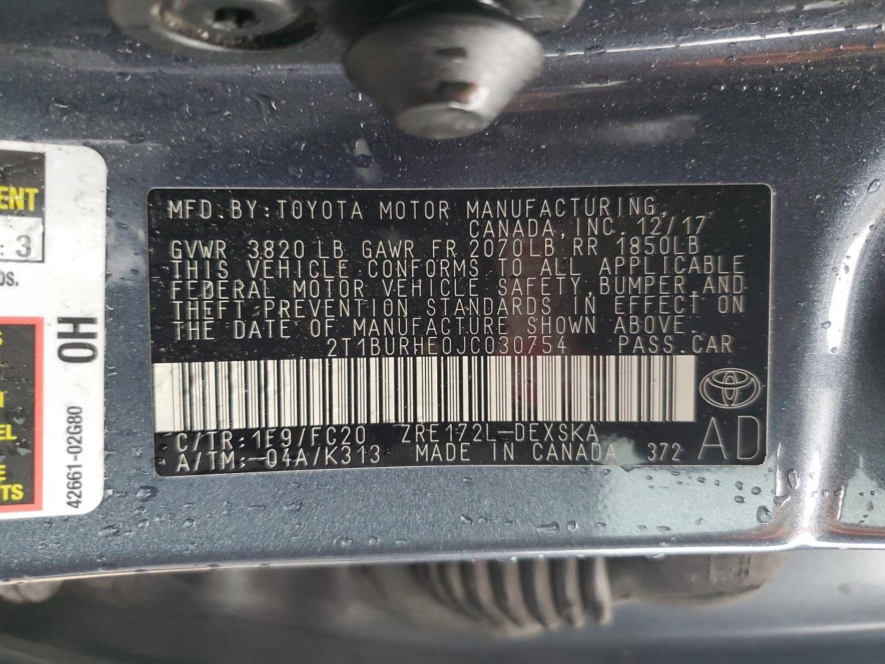 2018 TOYOTA COROLLA