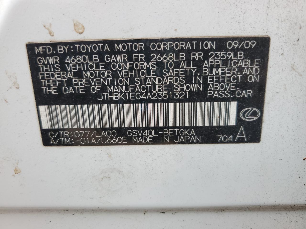 2010 LEXUS ES 350