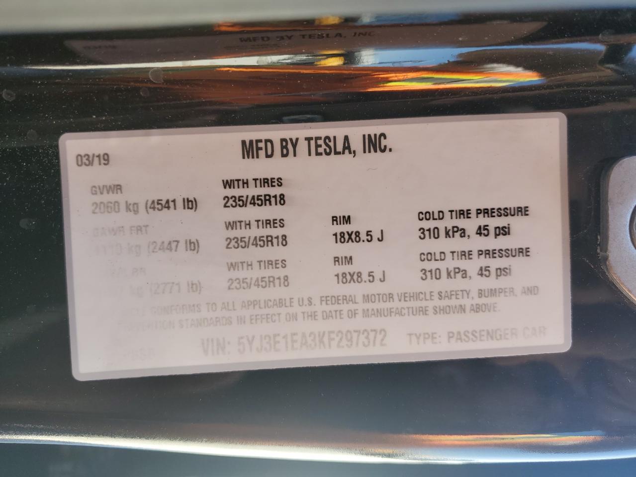 2019 TESLA MODEL 3