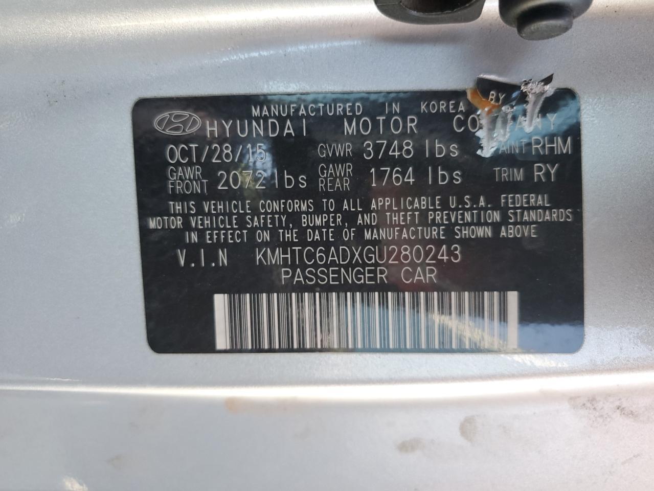 2016 HYUNDAI VELOSTER