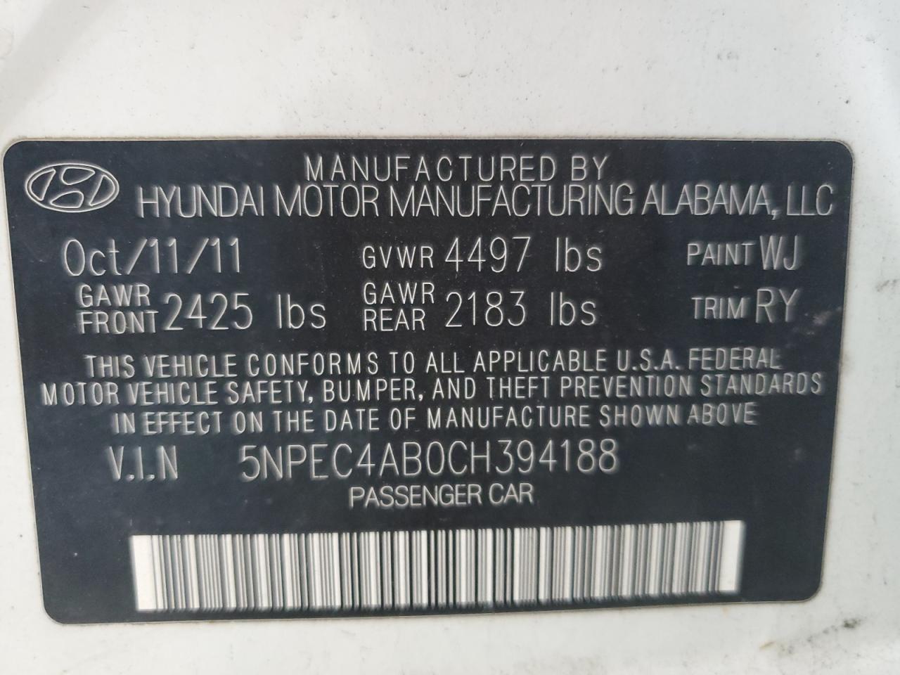 2012 HYUNDAI SONATA