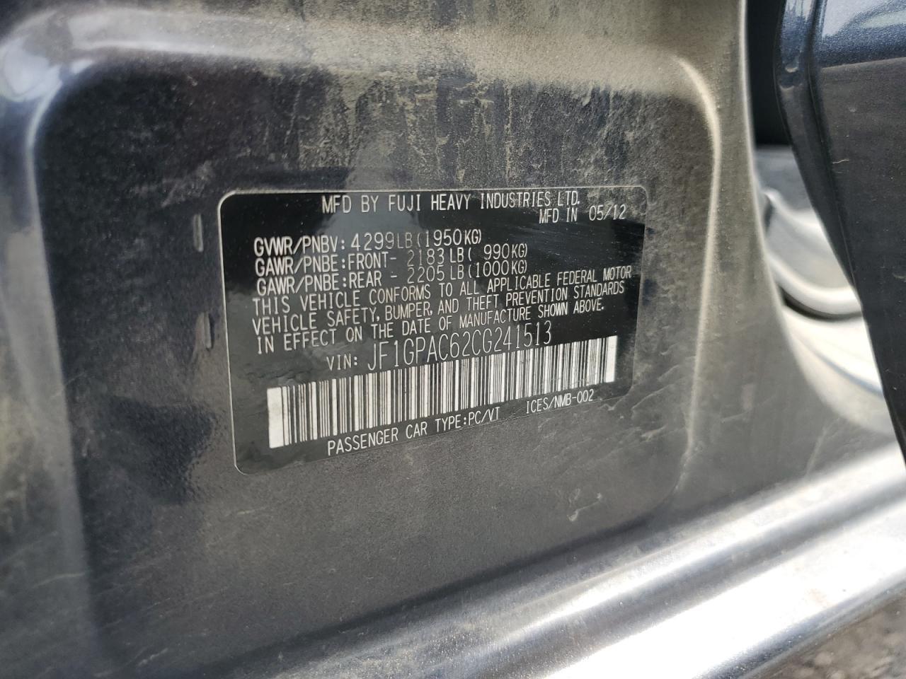 2012 SUBARU IMPREZA