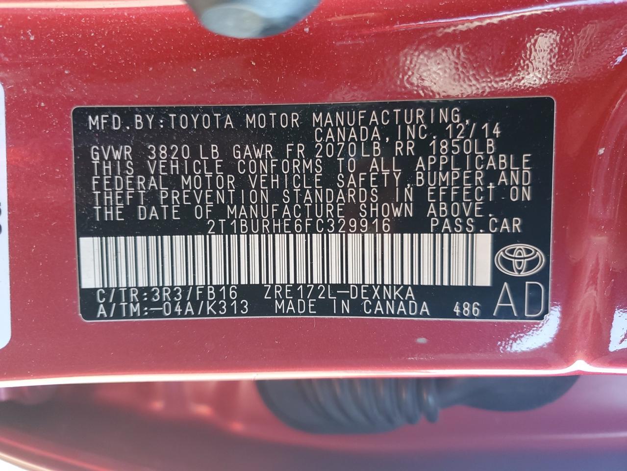 2015 TOYOTA COROLLA
