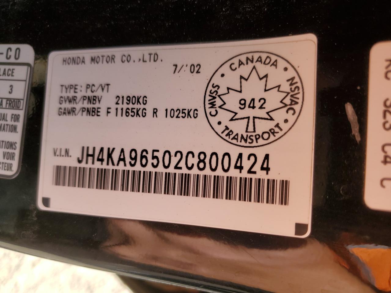 2002 ACURA RL
