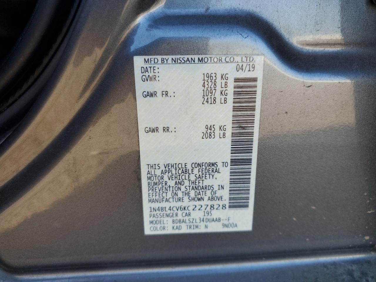 2019 NISSAN ALTIMA