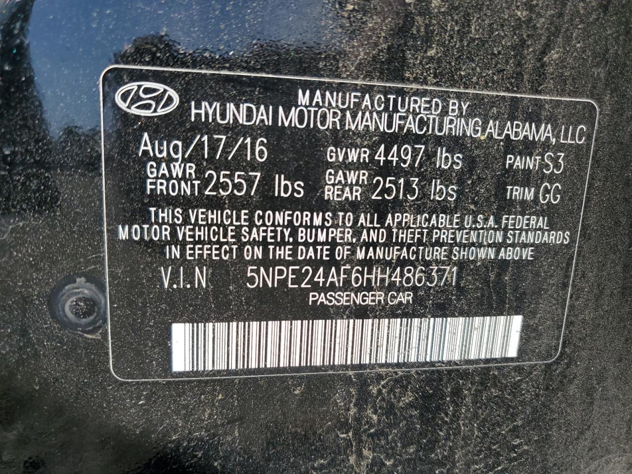 2017 HYUNDAI SONATA