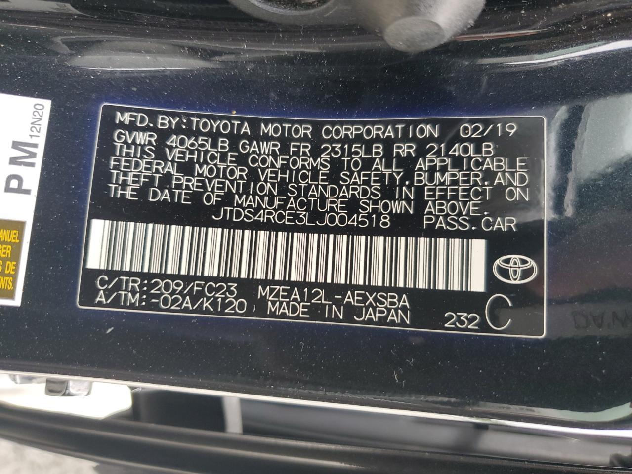 2020 TOYOTA COROLLA