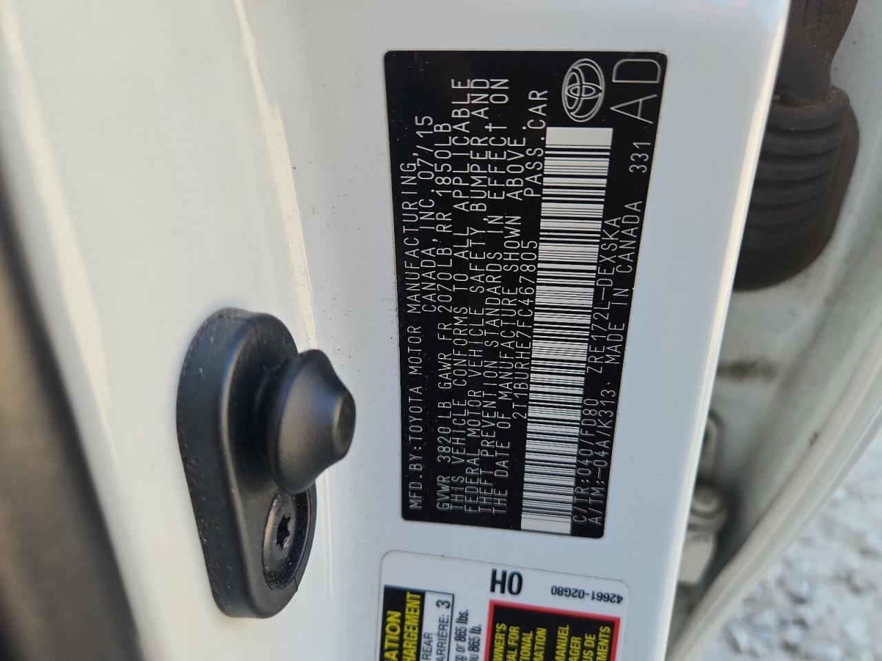 2015 TOYOTA COROLLA