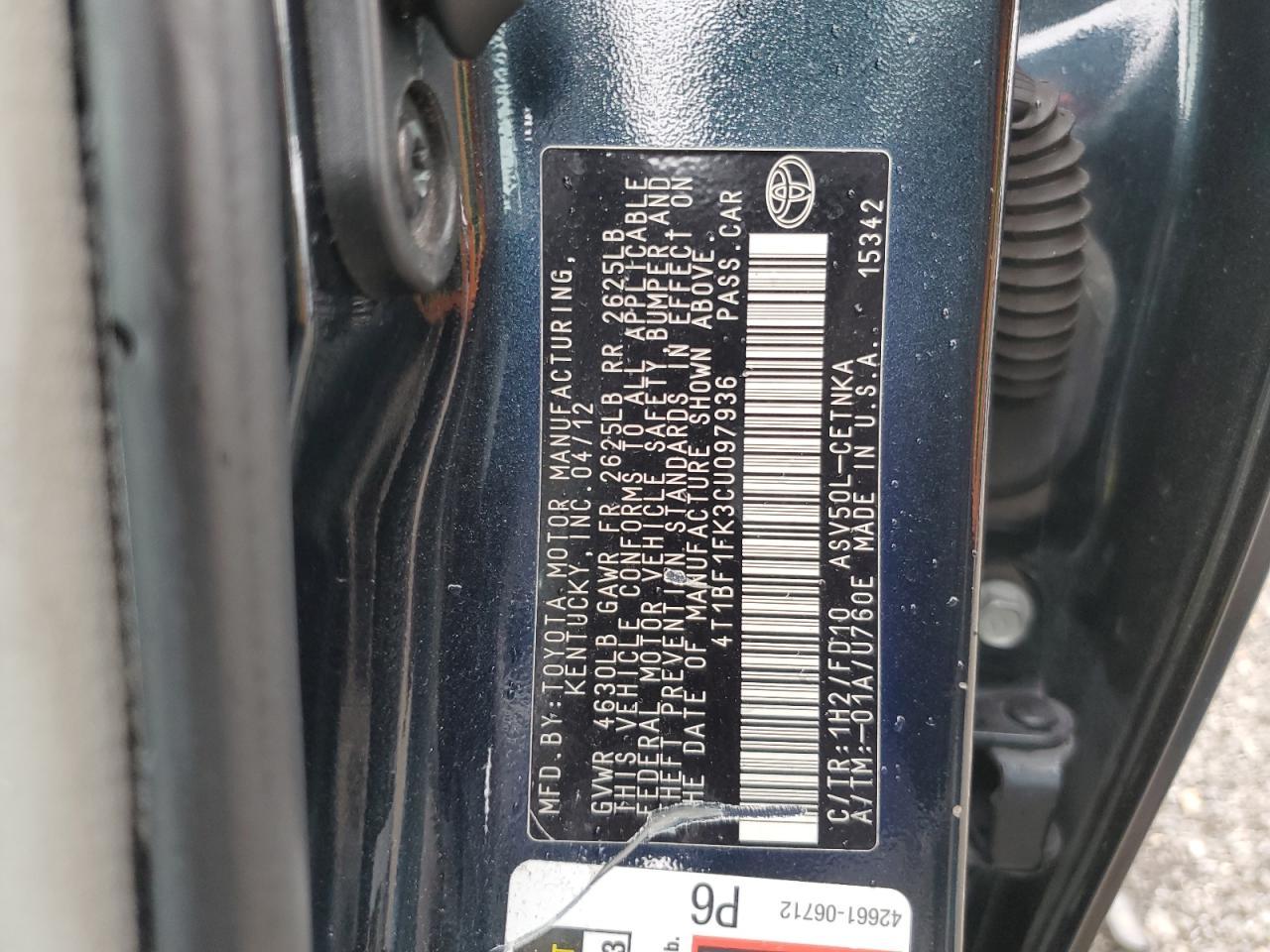 2012 TOYOTA CAMRY