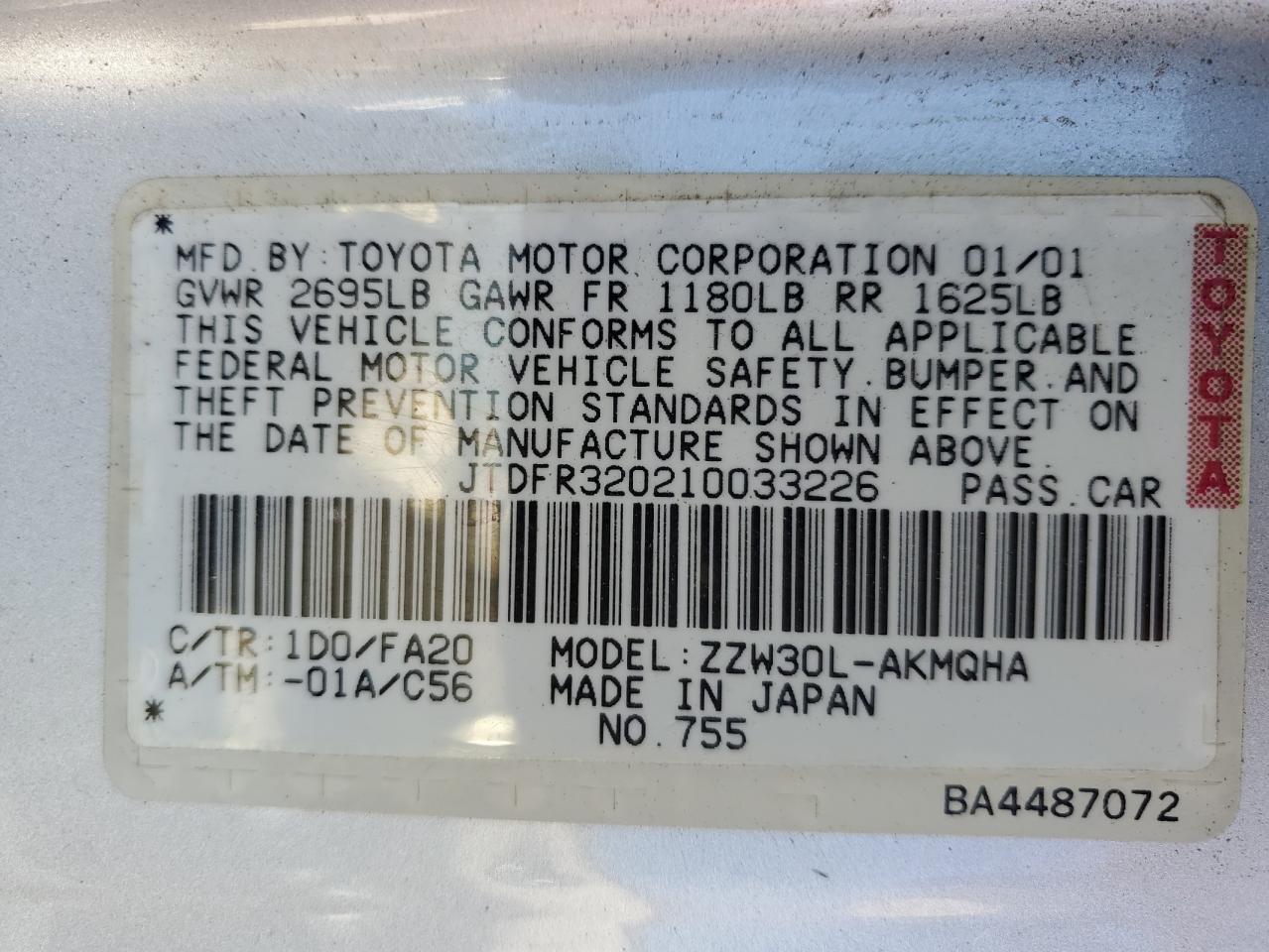 2001 TOYOTA Mr2
