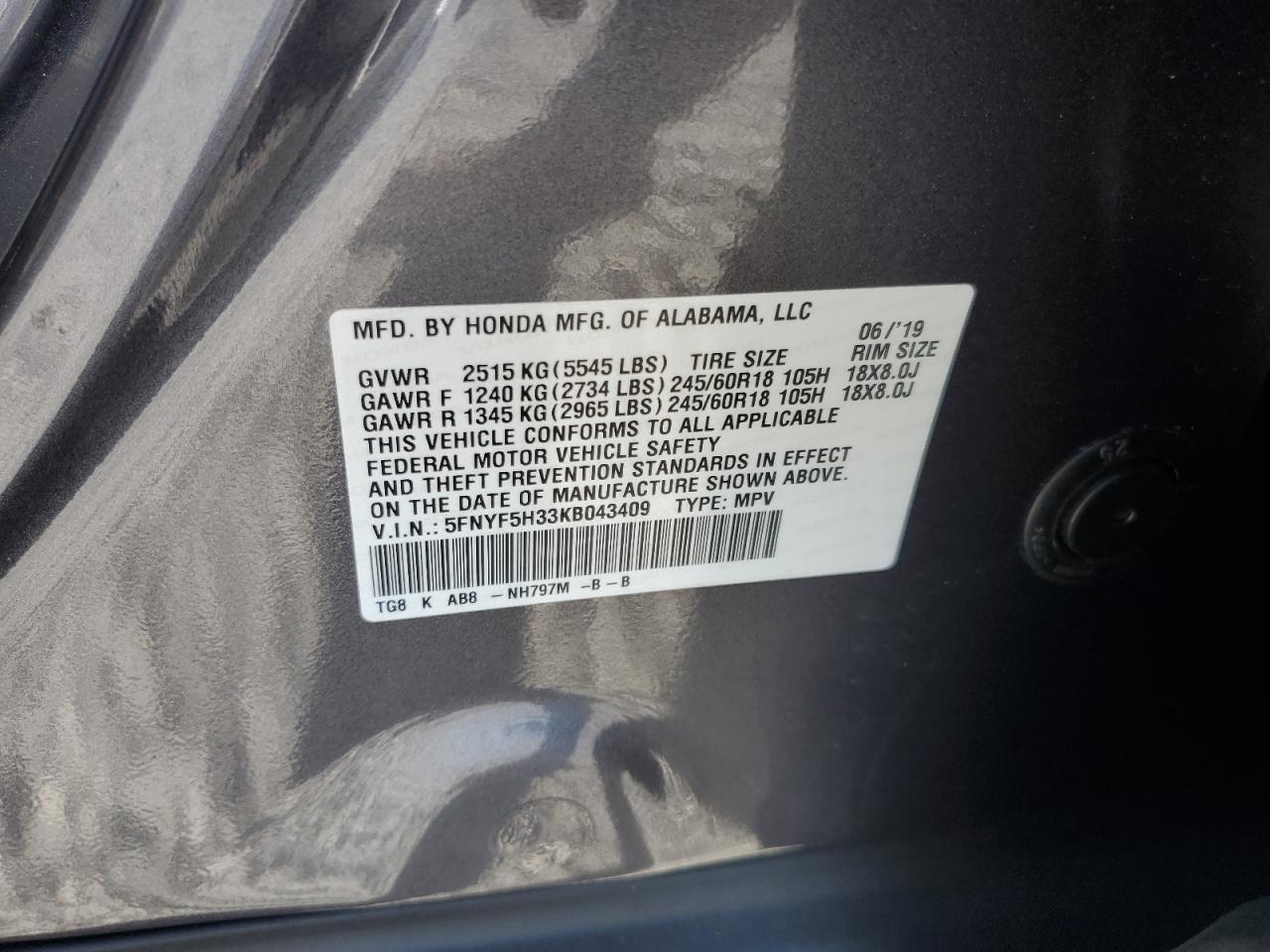 2019 HONDA PILOT