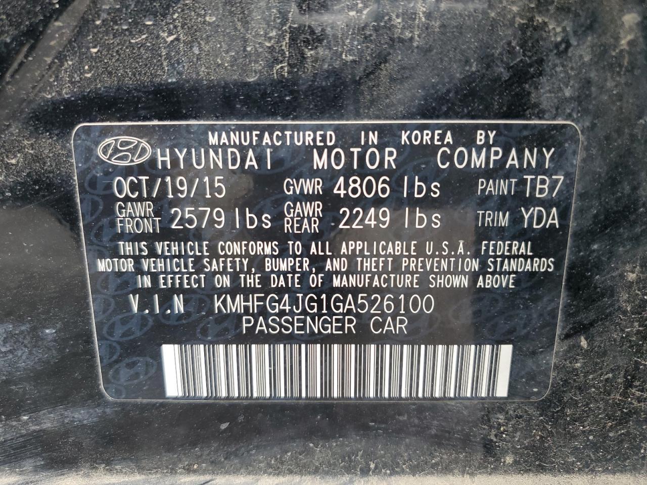 2016 HYUNDAI Azera