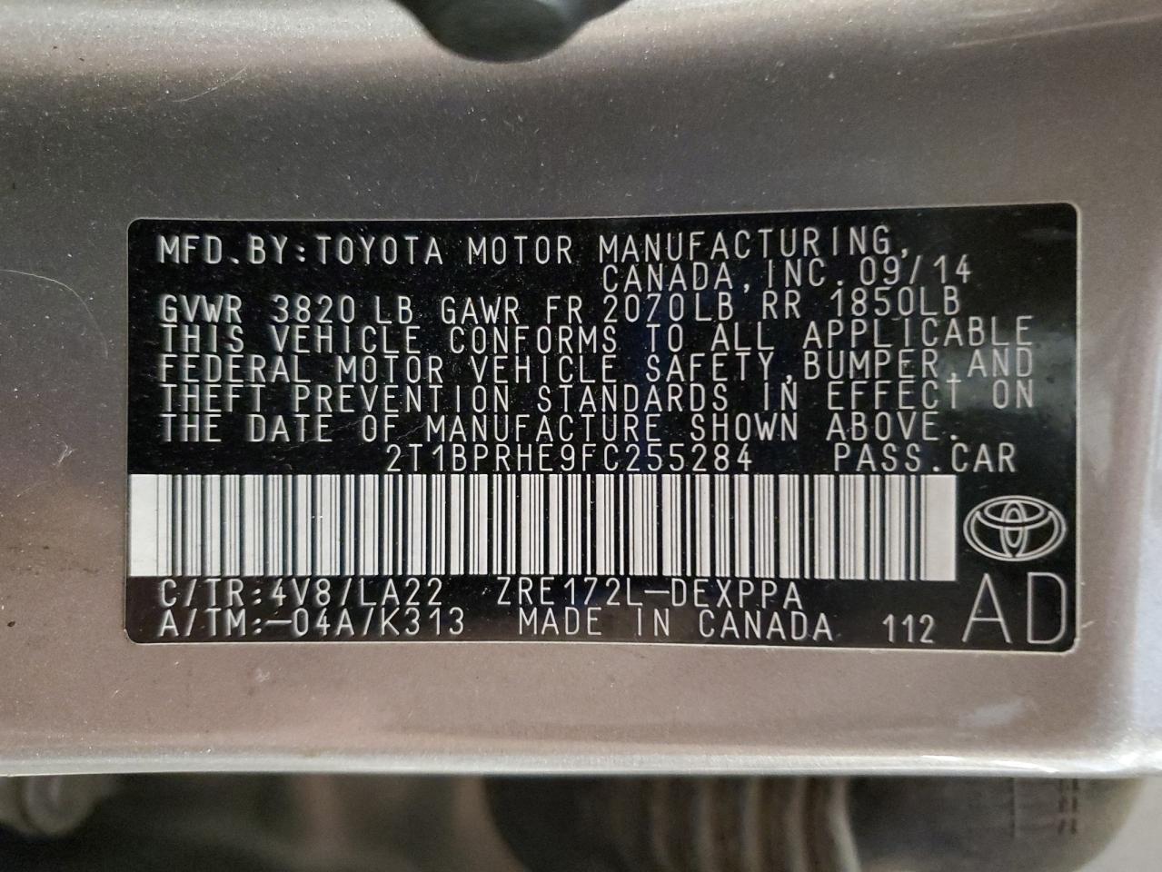 2015 TOYOTA COROLLA