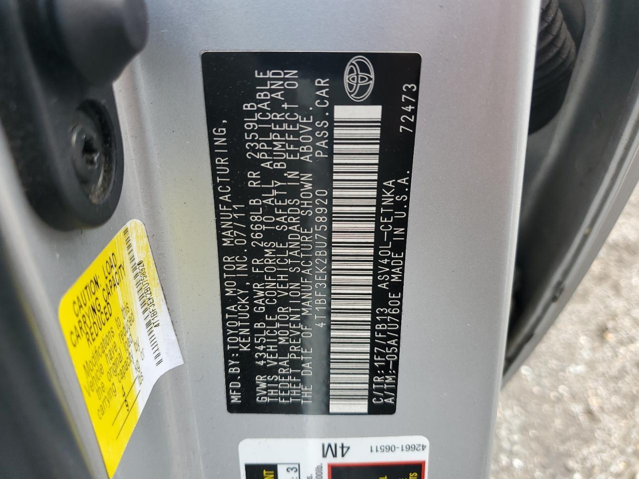 2011 TOYOTA CAMRY