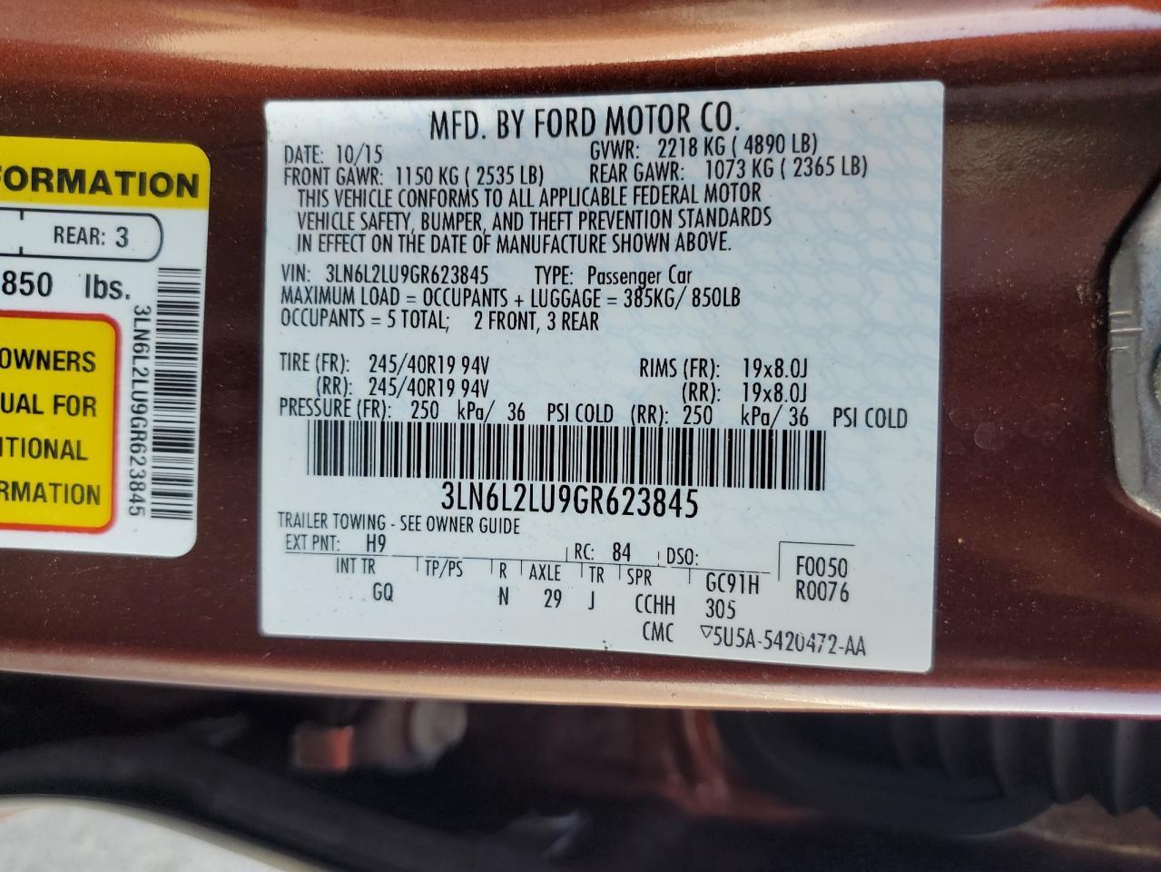 2016 LINCOLN MKZ