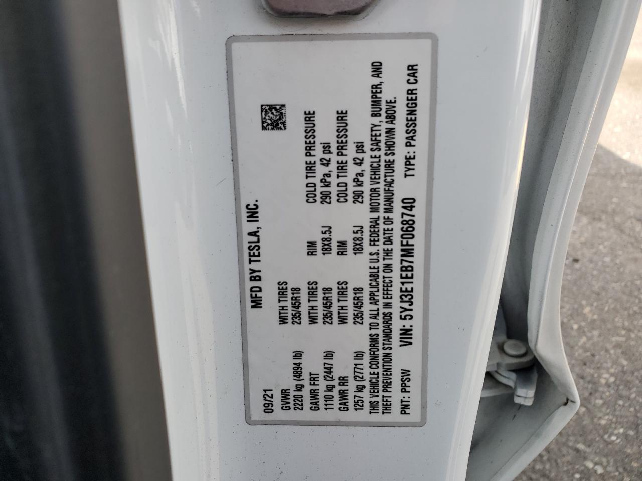 2021 TESLA MODEL 3
