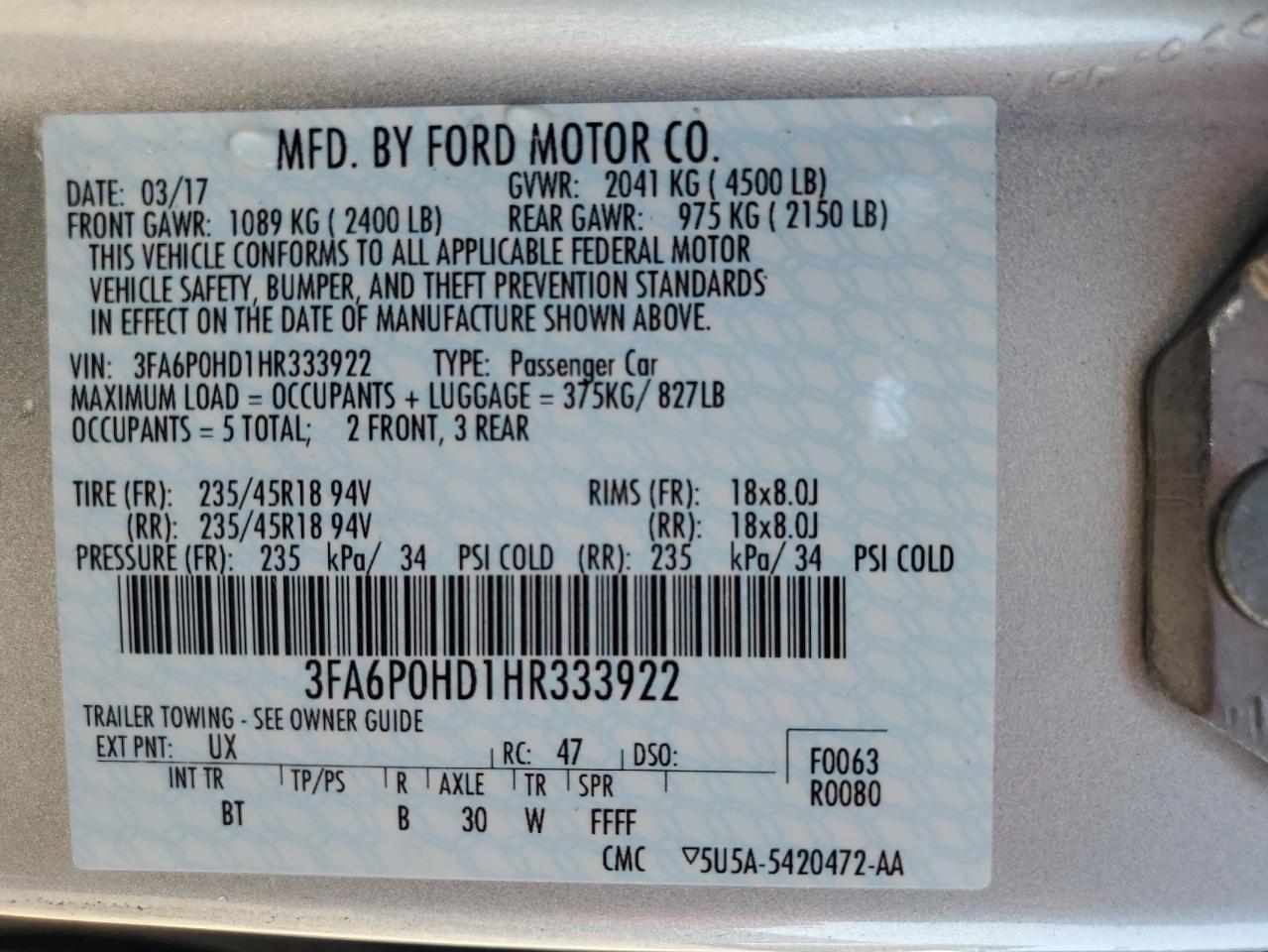 2017 FORD FUSION
