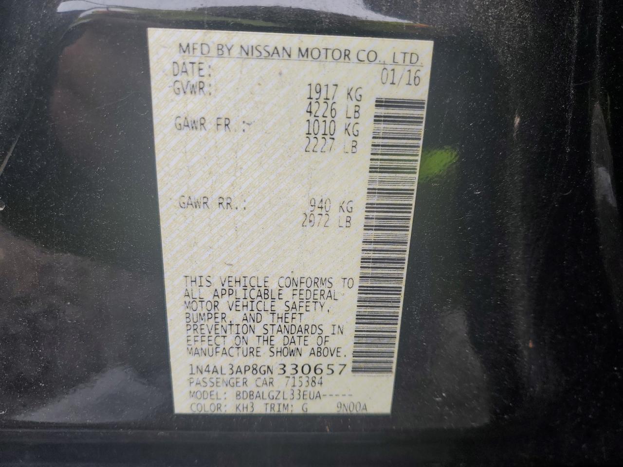 2016 NISSAN ALTIMA
