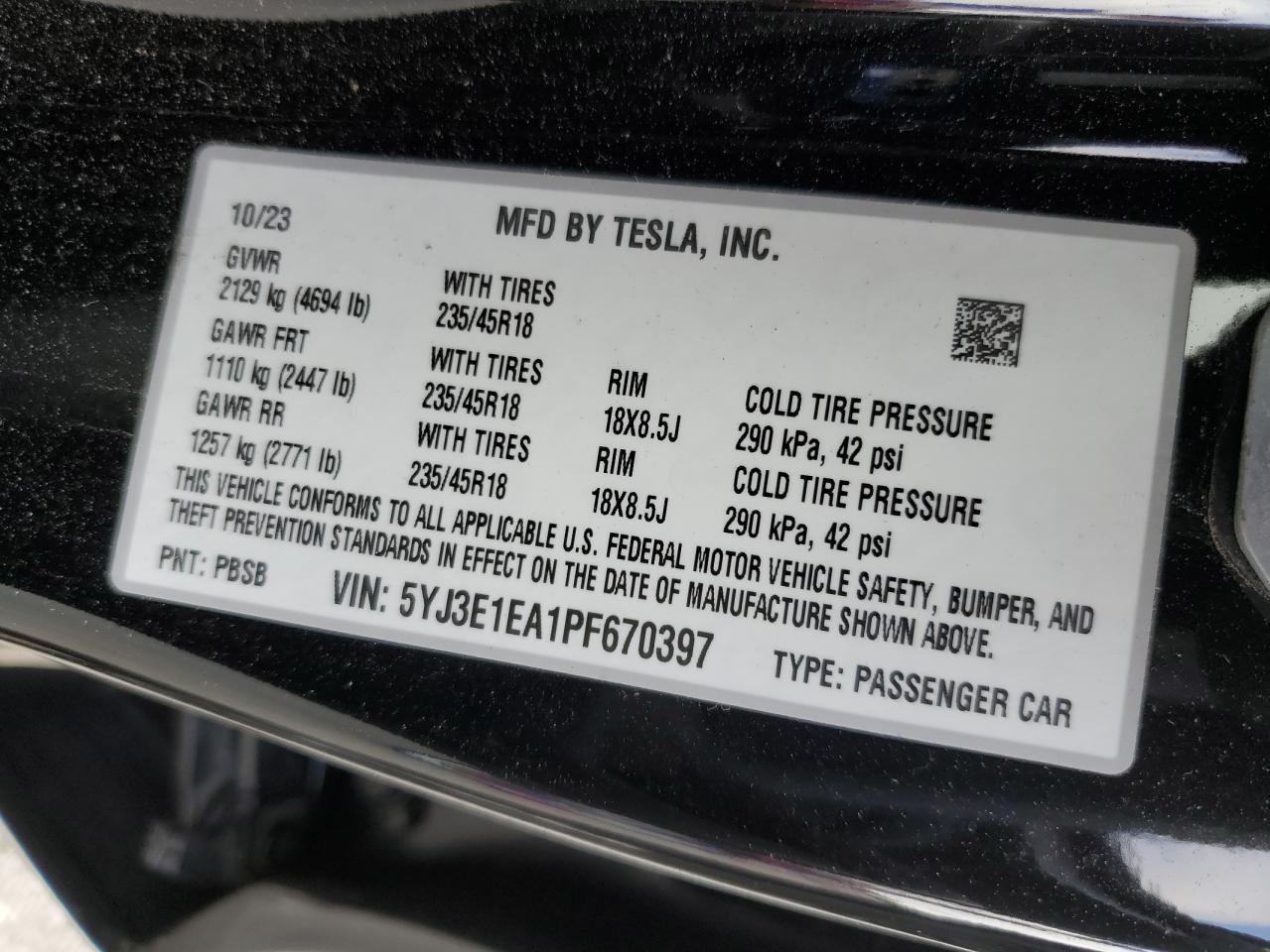 2023 TESLA MODEL 3