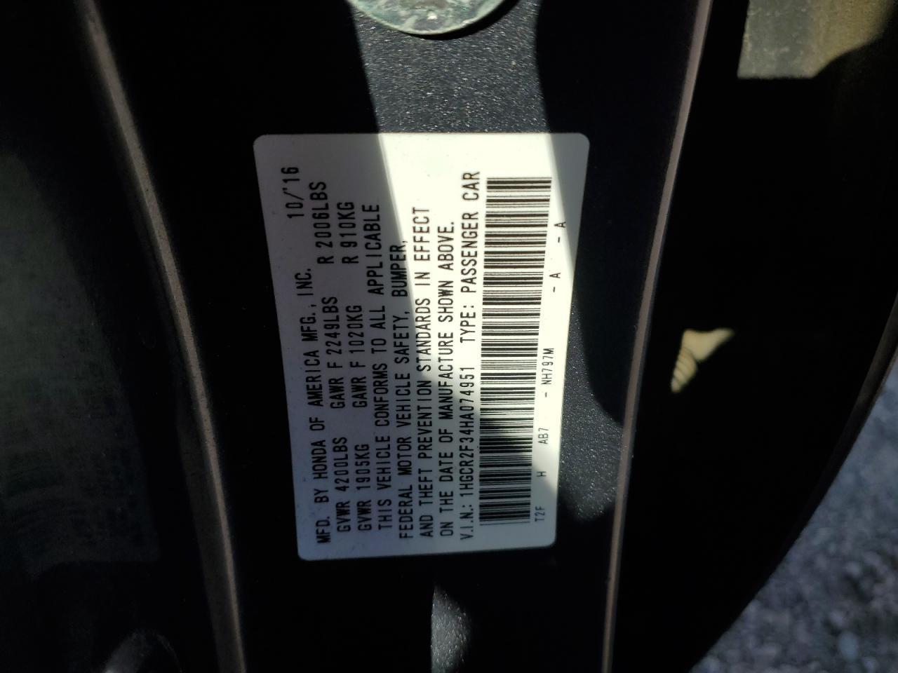 2017 HONDA ACCORD