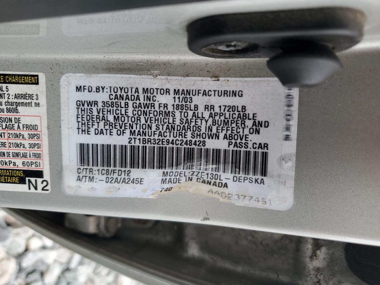2004 TOYOTA COROLLA
