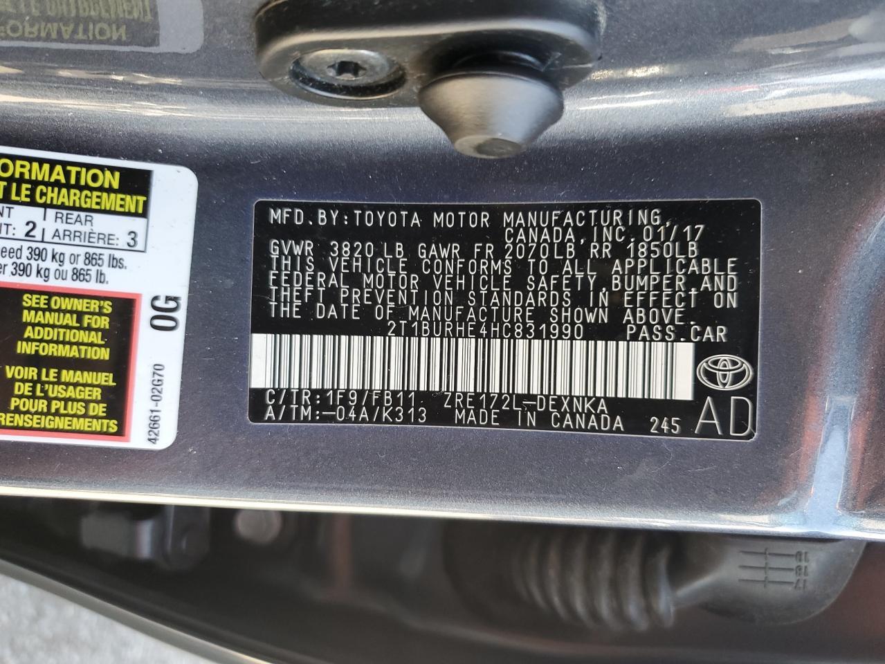 2017 TOYOTA COROLLA