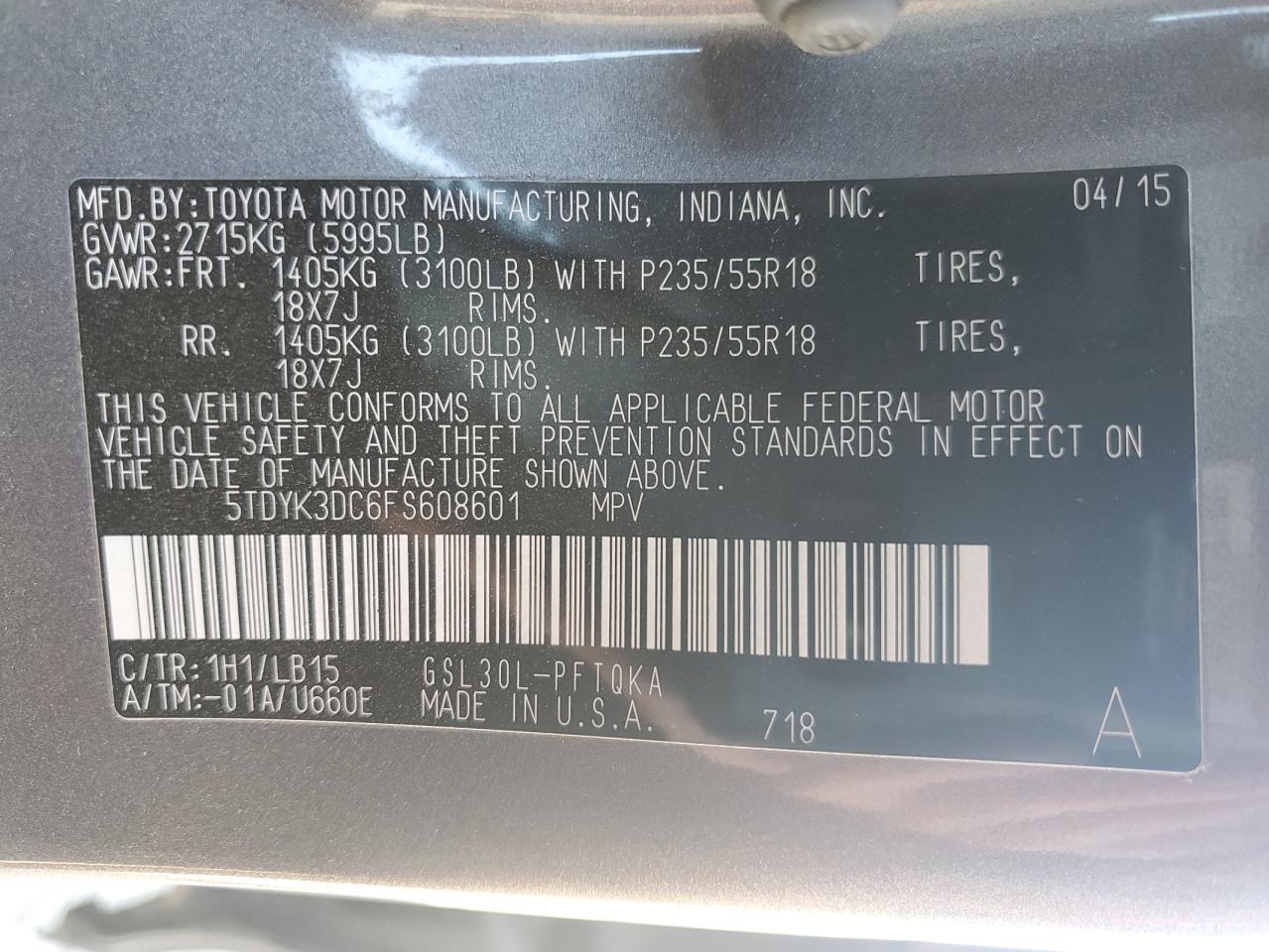2015 TOYOTA SIENNA