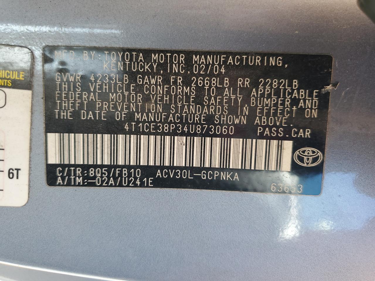 2004 TOYOTA CAMRY