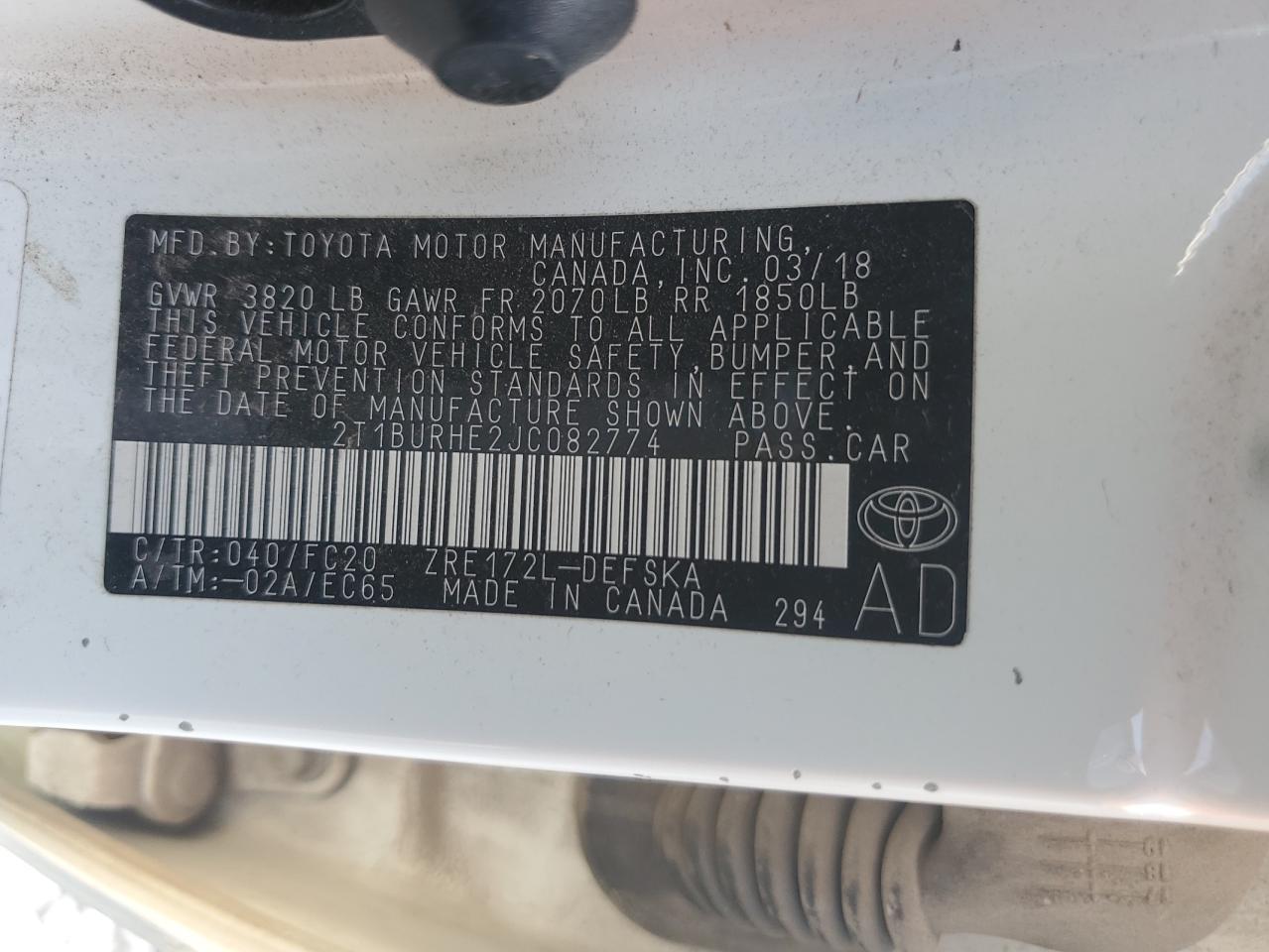2018 TOYOTA COROLLA