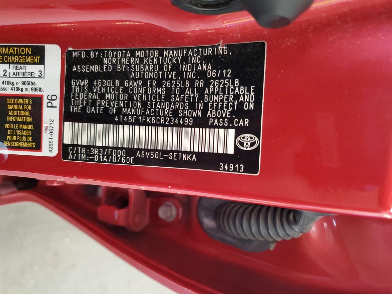 2012 TOYOTA CAMRY