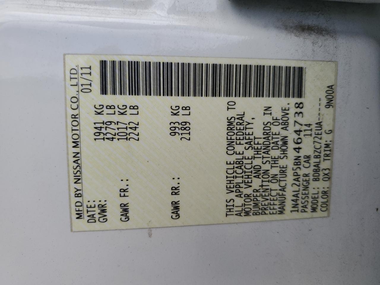 2011 NISSAN ALTIMA