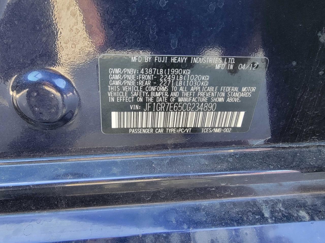 2012 SUBARU IMPREZA