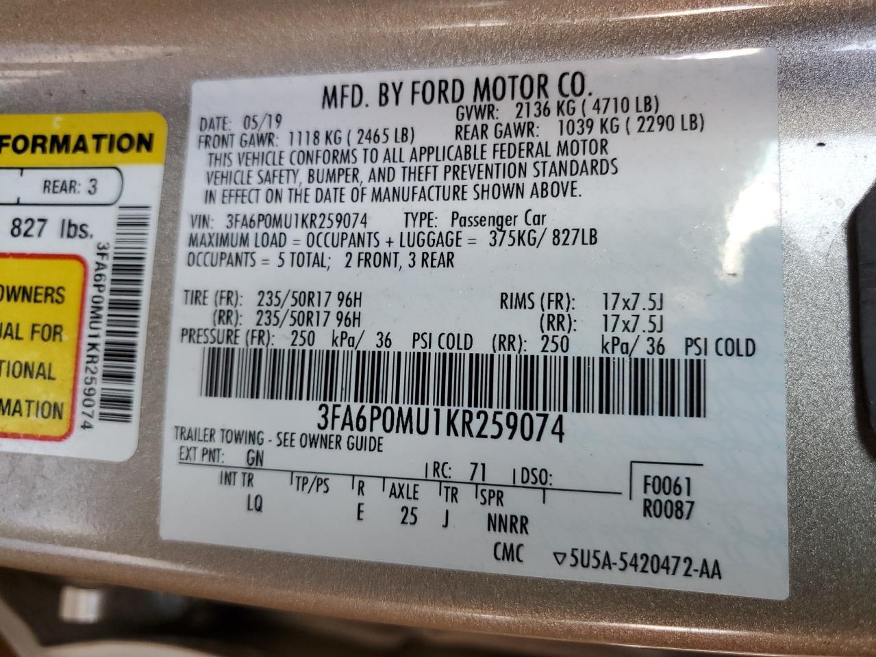 2019 FORD FUSION