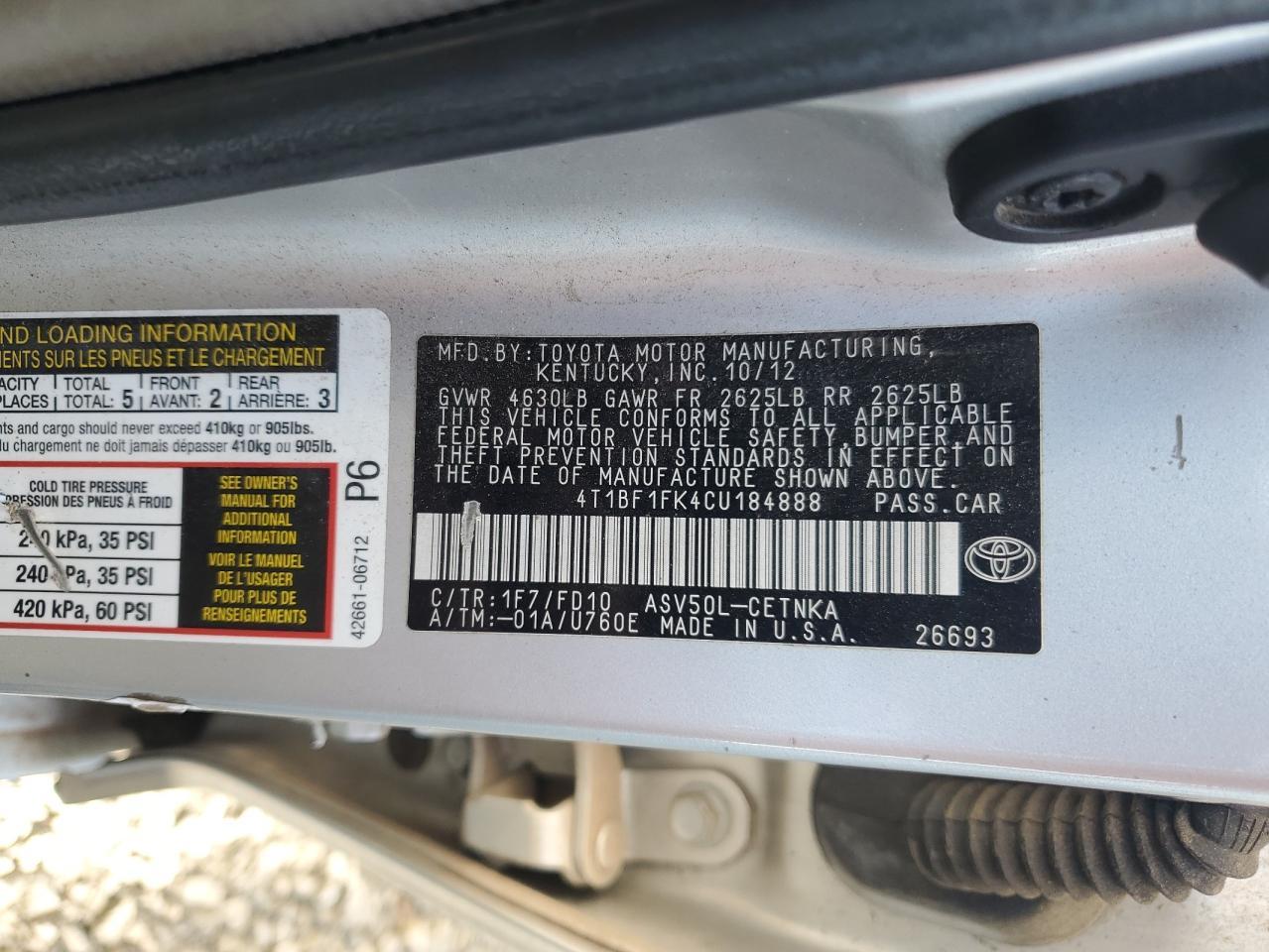 2012 TOYOTA CAMRY