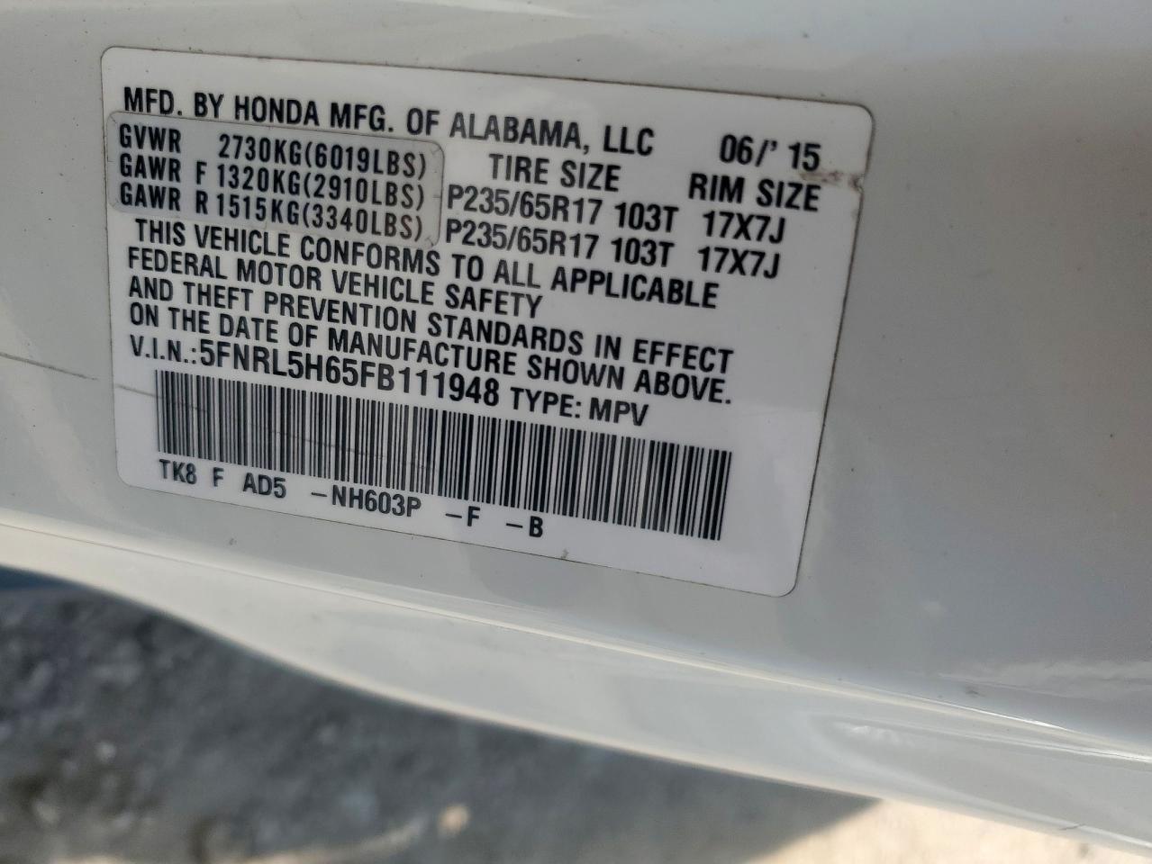2015 HONDA ODYSSEY
