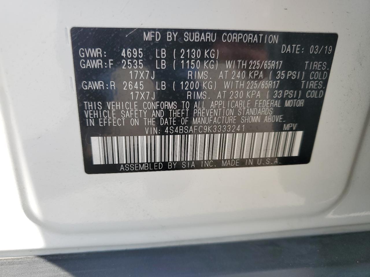2019 SUBARU Outback