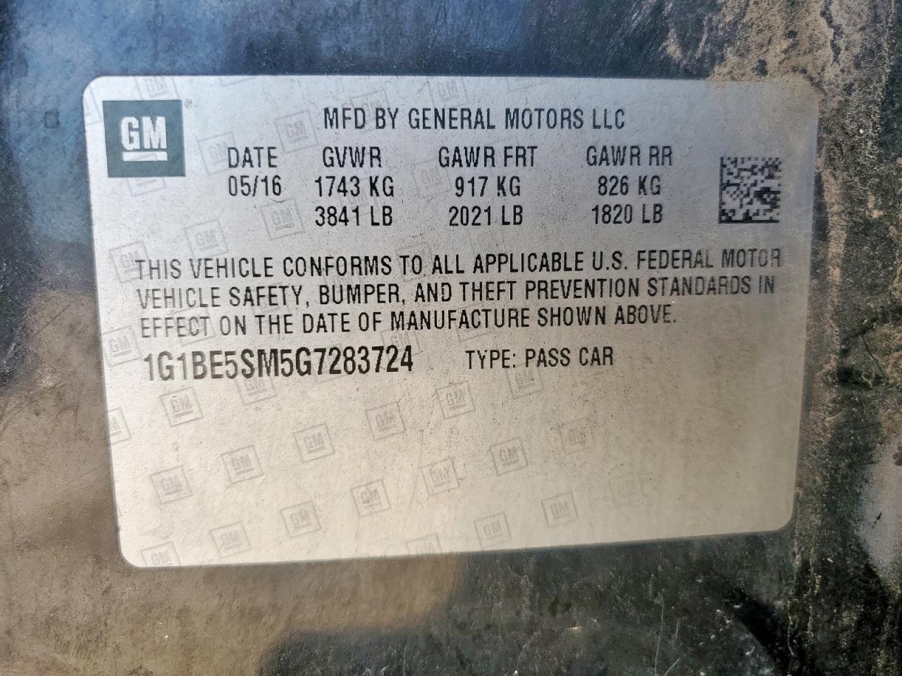 2016 CHEVROLET CRUZE