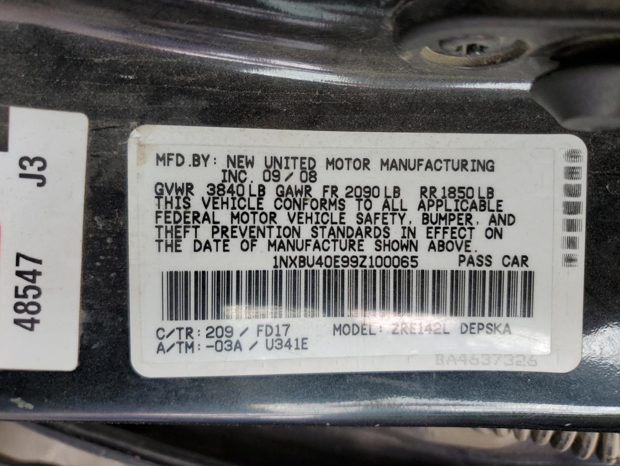 2009 TOYOTA COROLLA