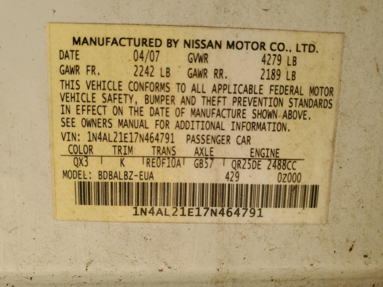 2007 NISSAN ALTIMA