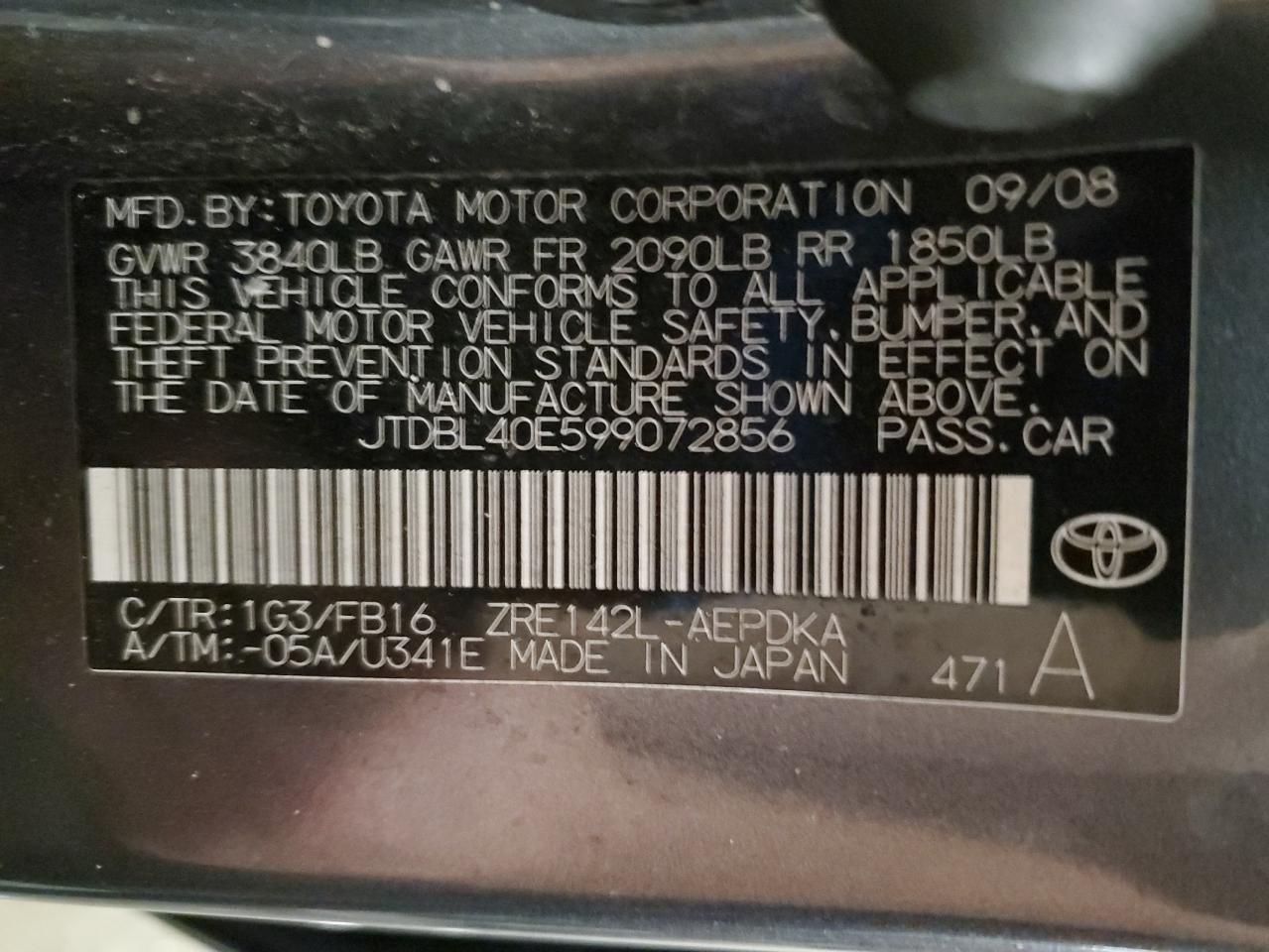 2009 TOYOTA COROLLA