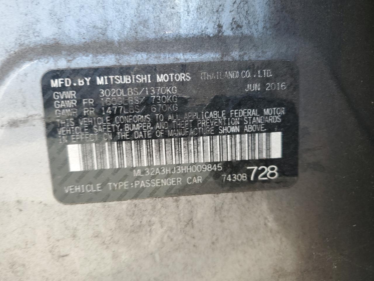 2017 MITSUBISHI MIRAGE